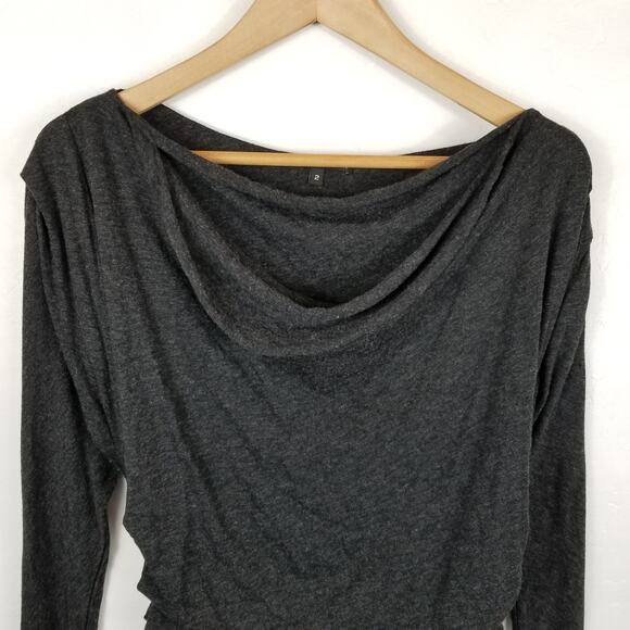 Elm Design Matthildur Gray Jersey Knit Drape Neck Ruched Dress Size 8 - Picture 3 of 7
